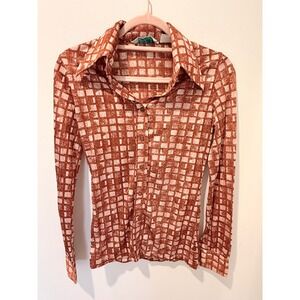 Vintage 1970s Huk-A-Poo Sportswear Geometric Print Disco Shirt